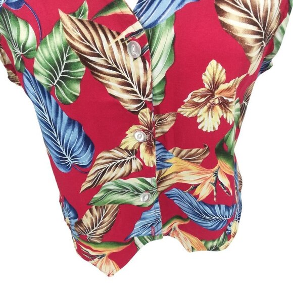 Vintage Confetti Hawaiian Floral Print Vest Sleeveless Shirt Size M 80s 90s Red - Picture 7 of 15